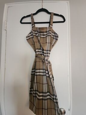 Rue21 Tan Plaid Mini Dress with Waist Tie